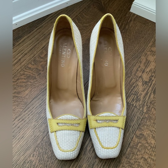 Vintage VALENTINO GARAVANI Raffia Leather Cream Wood Heels Size 41 Authentic - Picture 12 of 16